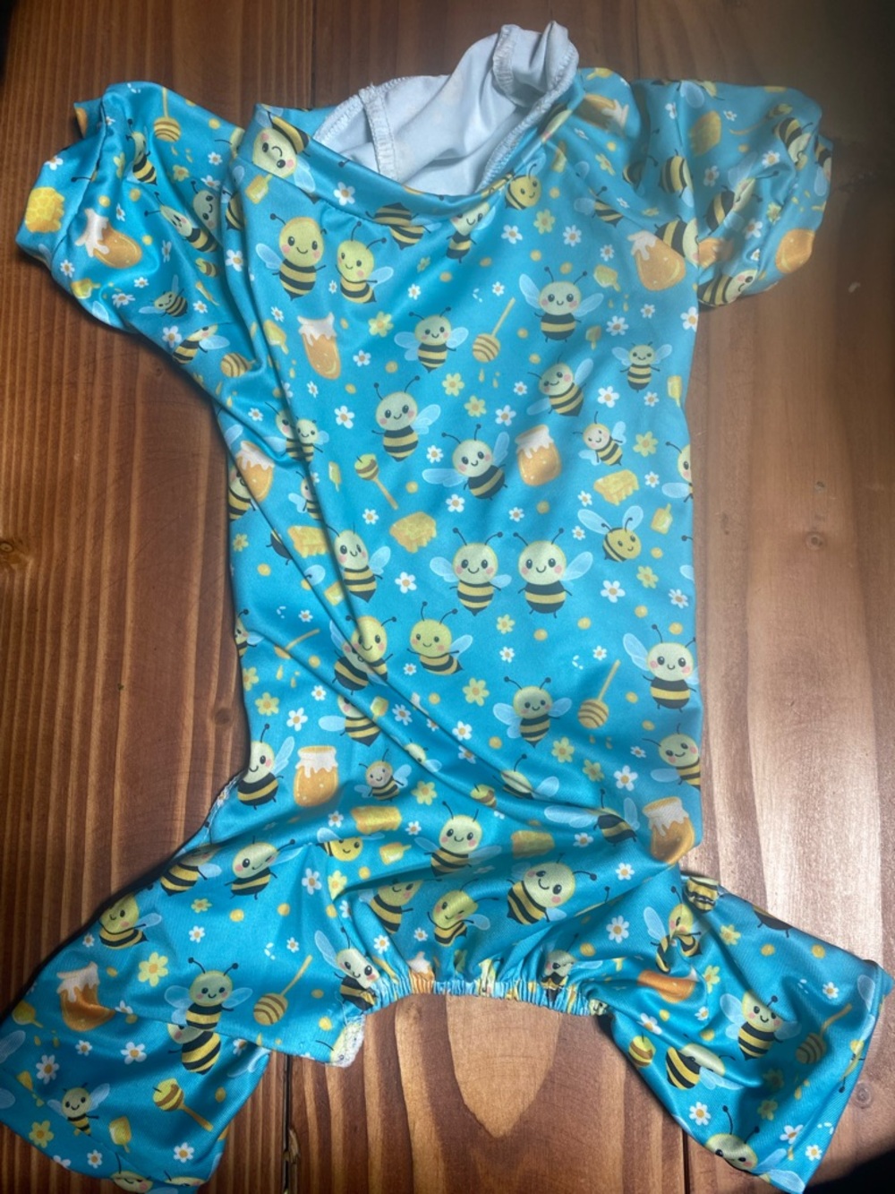 Bee Print Blue Dog Onesie - Cute Honeybee Pajama